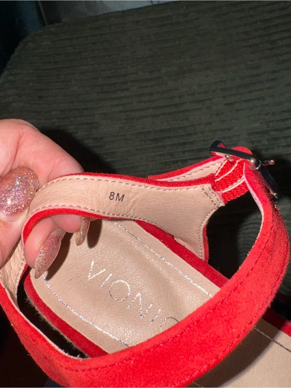 Vionic Red Suede Laser-Cut Espadrille Wedge Sandals